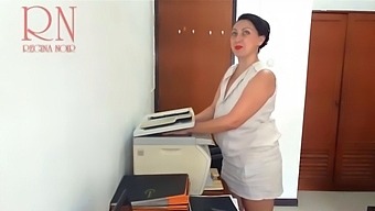 Office Lady Secretly Films Herself From The Security Camera In Her Workplace