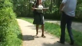 German Cougar Gives Blowjob And Gets Cumshot In The Woods