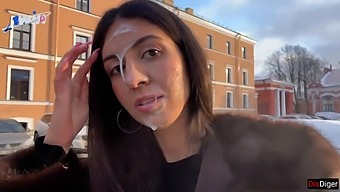 A Stunning Woman Strolls In Public With Semen On Her Face, Courtesy Of A Kind Stranger - Cumwalk