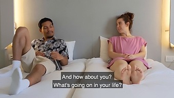 Brunette Siblings Playfully Wrestle In A Hotel Room